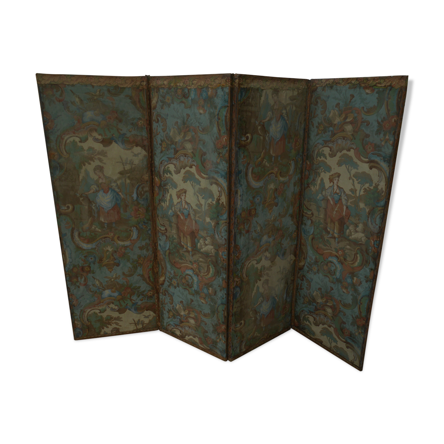 Paravent 4 feuilles en papier peint époque fin XVIIIème début XIXème