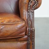 Vintage English-Style Sheepskin Leather Wingback Armchair