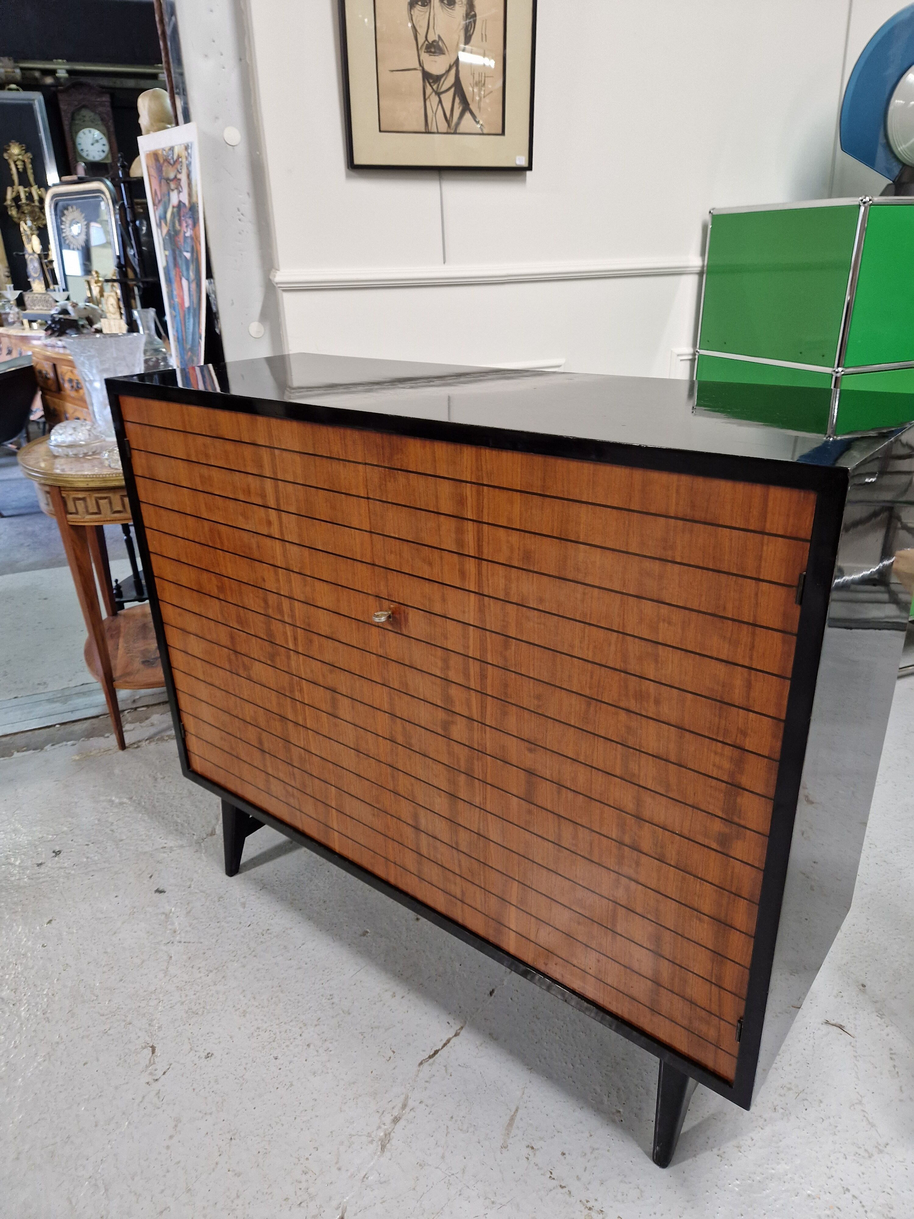 Vintage black lacquered buffet and wood Maurice Flachet