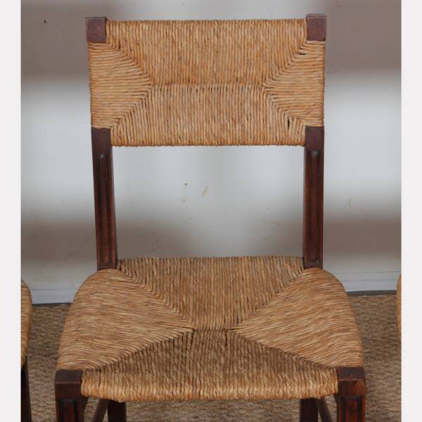 Set of 6 oak rush chairs, French craftsmanship, 1950.