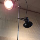 Floor lamp with 2 adjustable spotlights in chrome and black metal - 1960s/70s