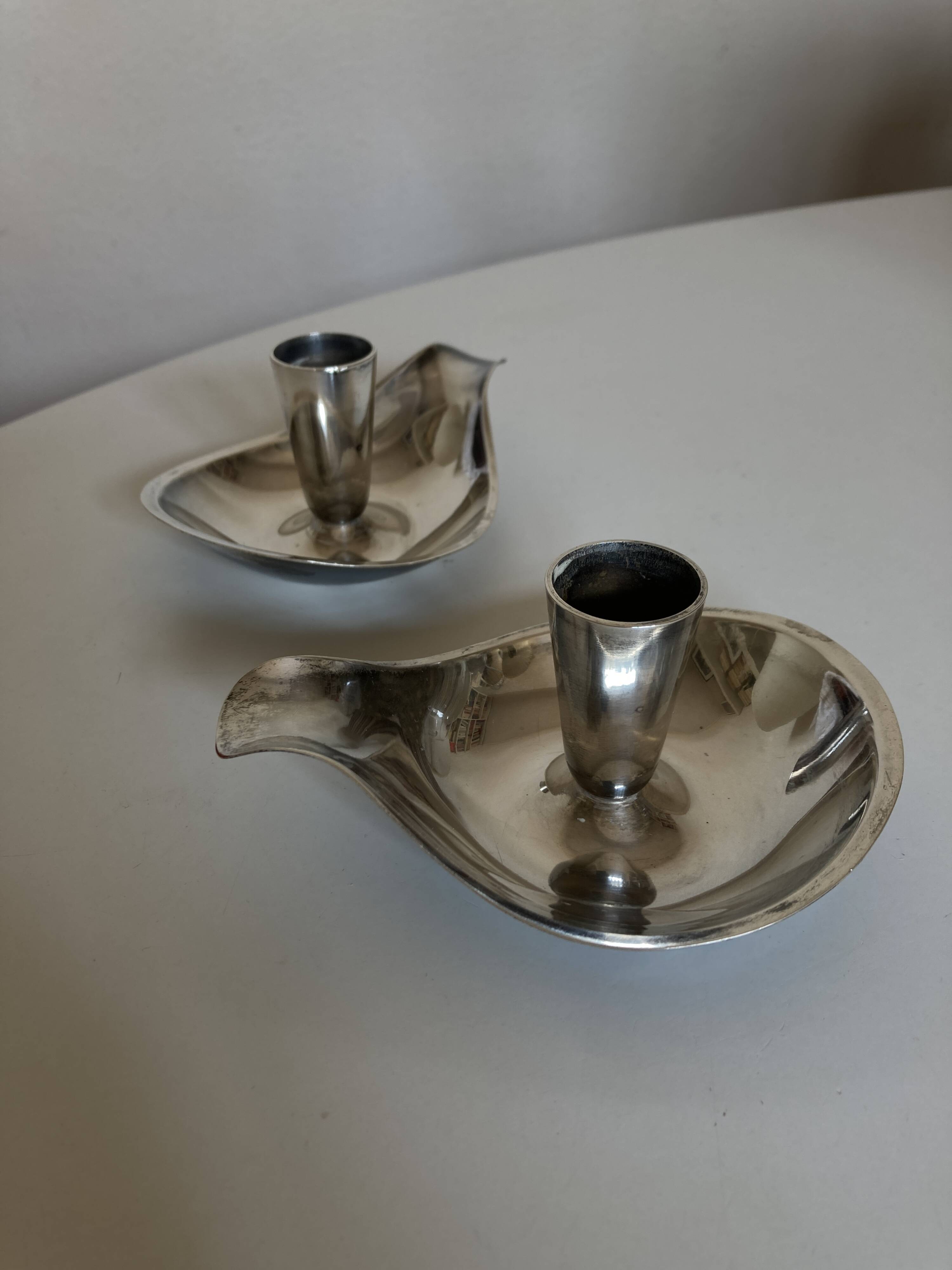 Pair of Atla Denmark Scandinavian candlesticks in silver metal