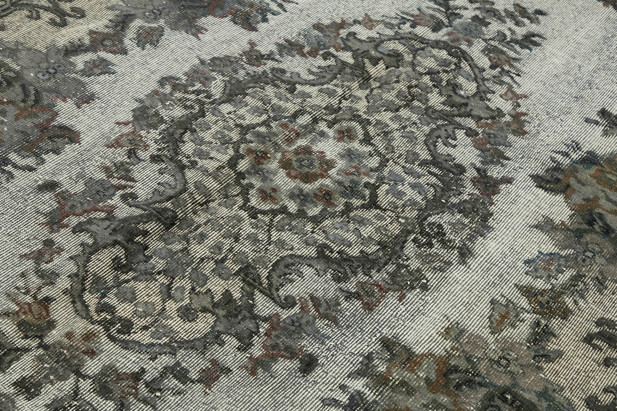 Handmade distressed turkish 1980s 181 cm x 292 cm grey rug