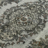 Handmade distressed turkish 1980s 181 cm x 292 cm grey rug