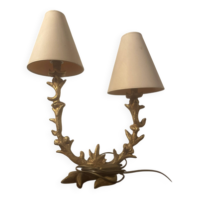 Lampe de table à deux bras en bronze doré par Georges Mathias for Fond