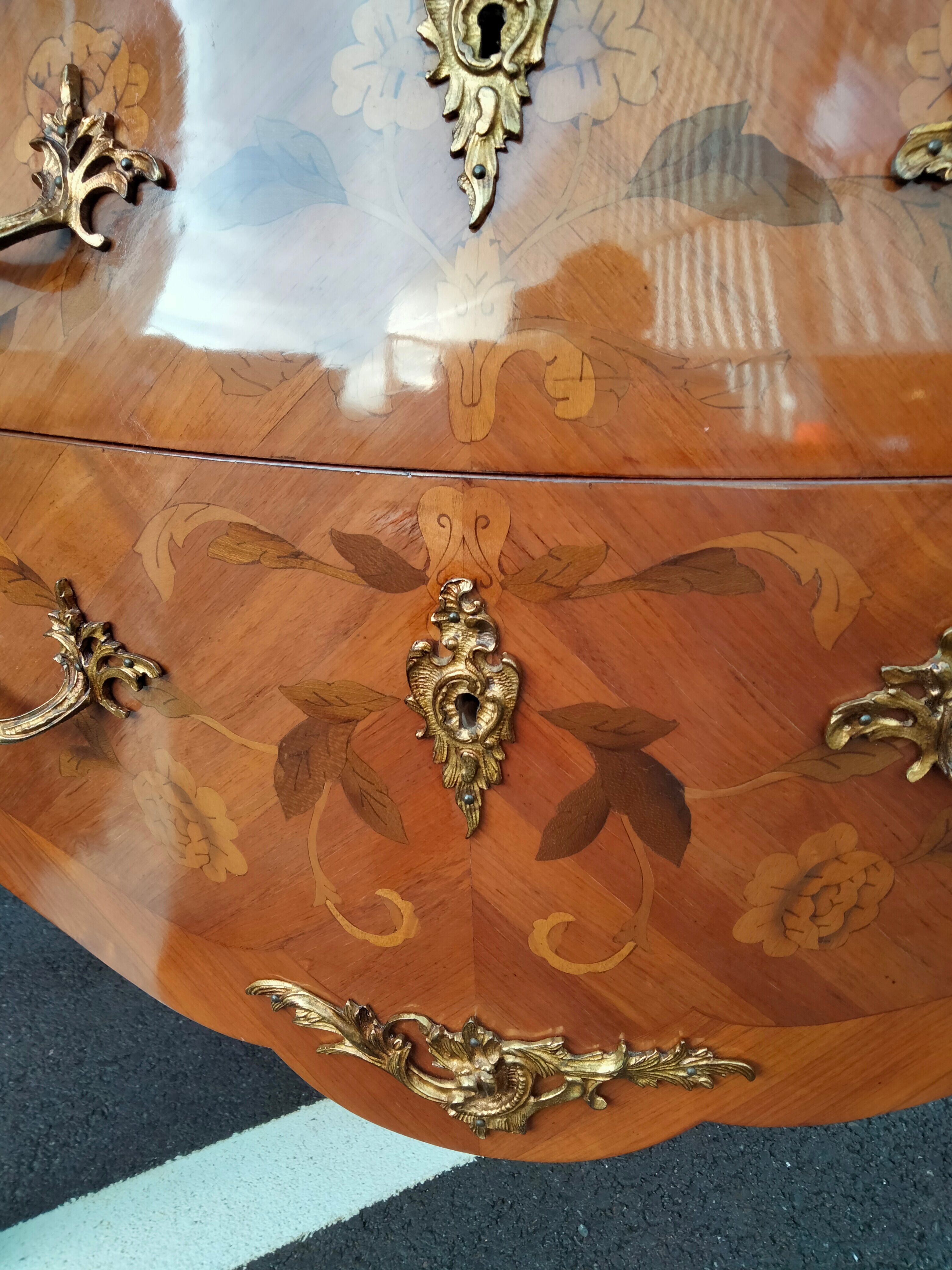 Commode ancien Louis XV marqueterie plateau marbre