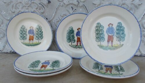 6 flat plates faience St Clément rural décor character