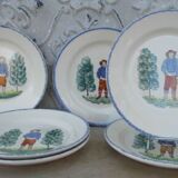 6 flat plates faience St Clément rural décor character