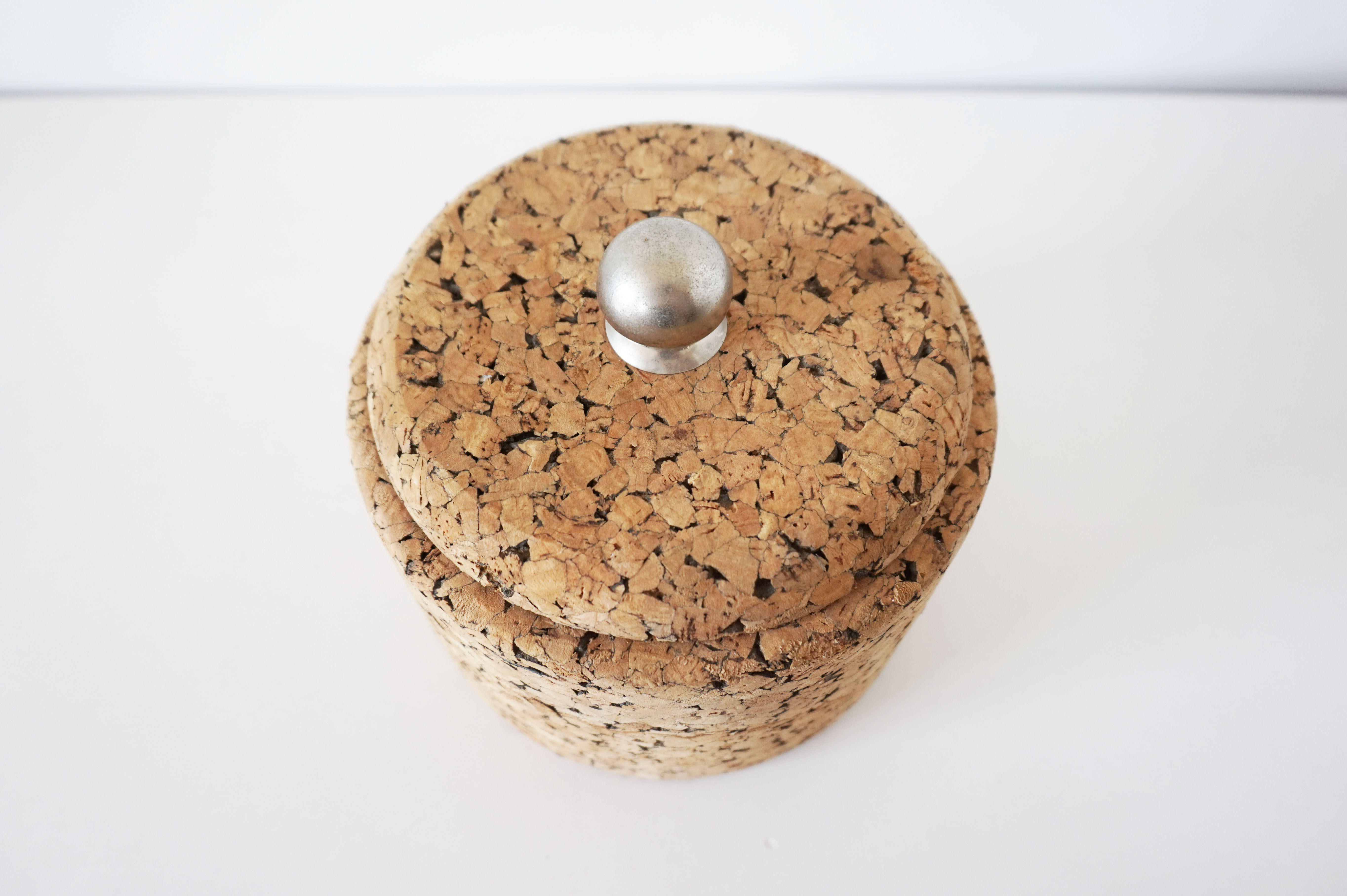 Cork ice bucket and its 1970 ice clip