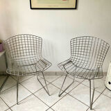 Pair of Harry Bertoia chair for Knoll vintage chrome steel 80s