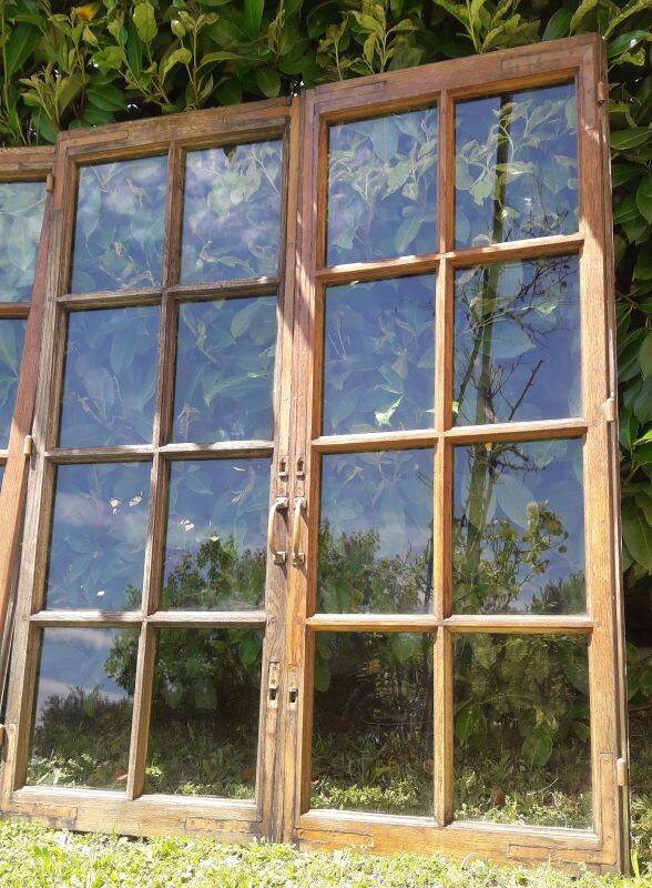 Lot of 4 oak windows H141xL112/117cm old small panes