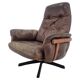 Midcentury Swivel Leather/Wood Armchair Göte Möbler Nässjö, Sweden, 1960s