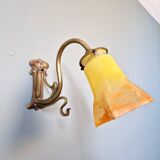 Art Nouveau wall light in bronze and satin glass, 1910s