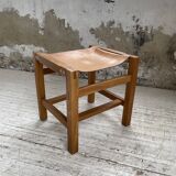 Solid elm and leather stool Maison Regain