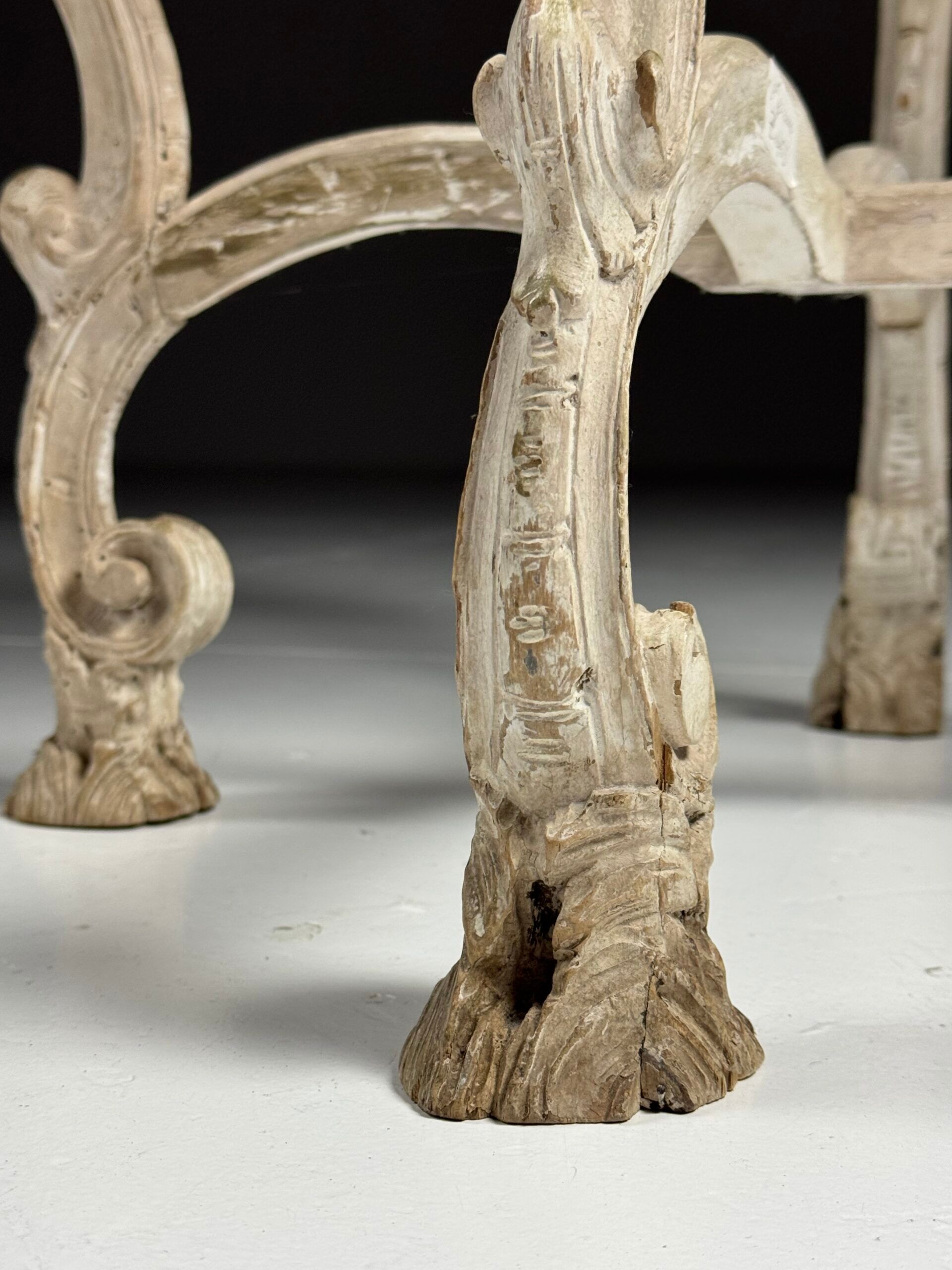 French side table hand-carved wood with marble top