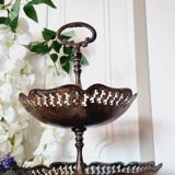 Large three-tiered fruit bowl in iron and brass, French style, rust.