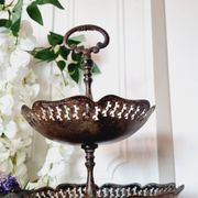 Large three-tiered fruit bowl in iron and brass, French style, rust.
