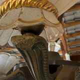 Art Deco Chandelier with Six Lights in Bronze and Frosted Glass, France, 1930s