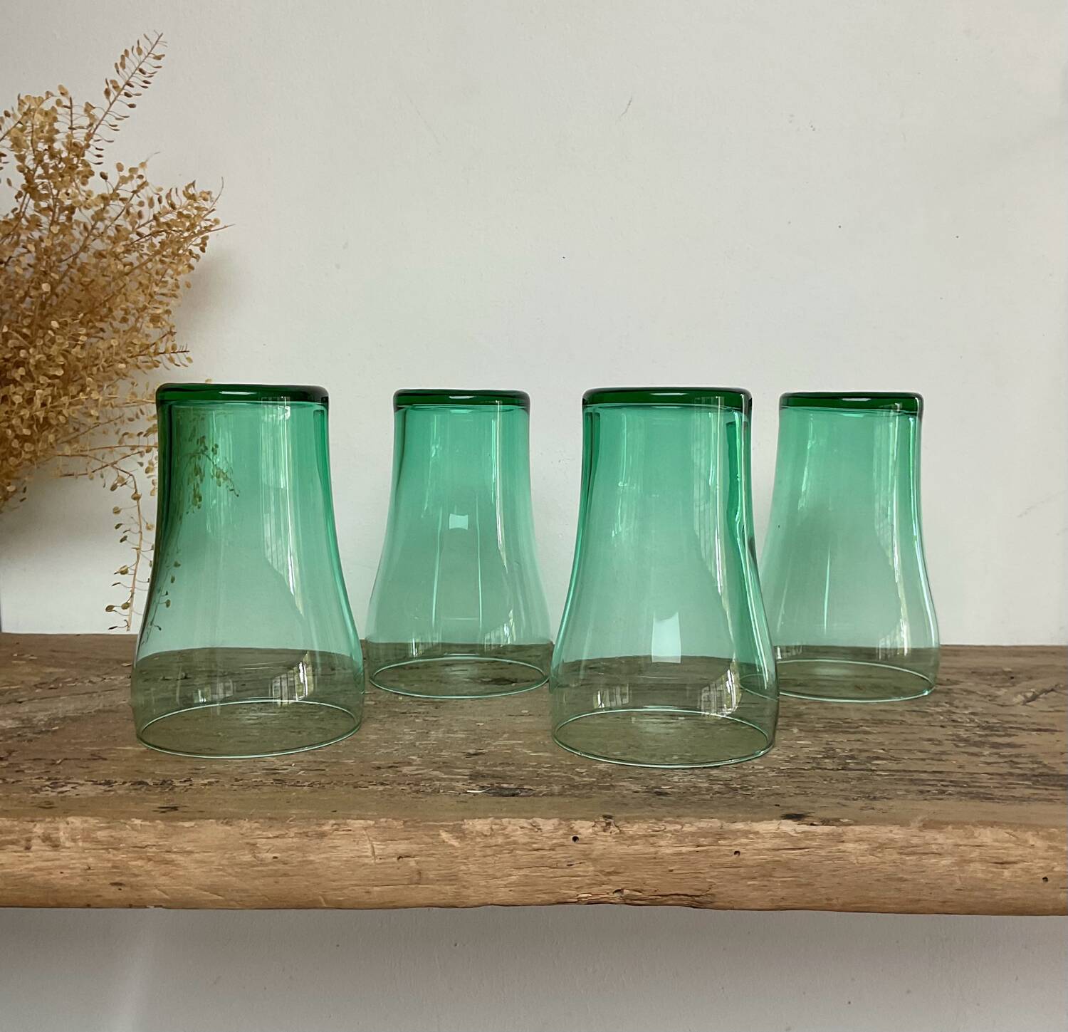 6 verres vintage verre émeraude