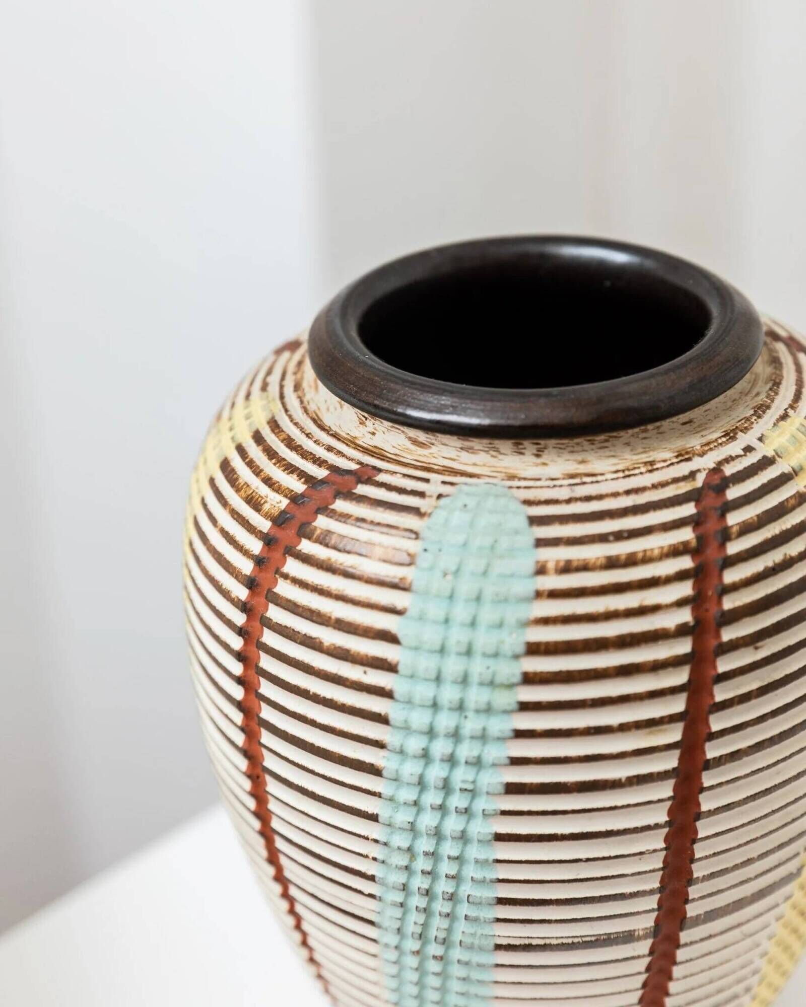 Cream-ivory and multicolor ceramic vase No 27/15 by Dümler & Breiden, German 1960s Mid-Century