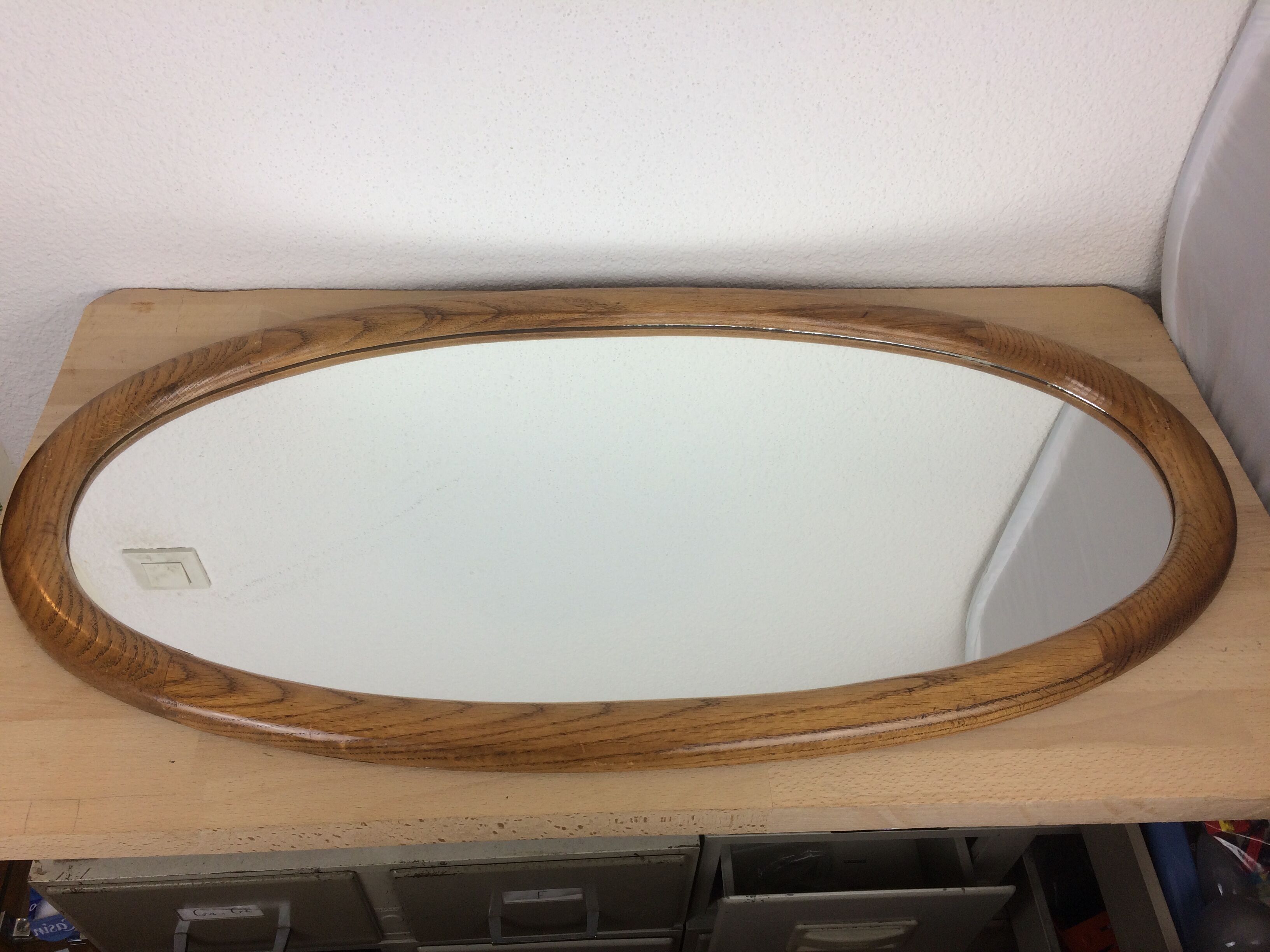 Oval mirror strapping wood 93 x 46 cm