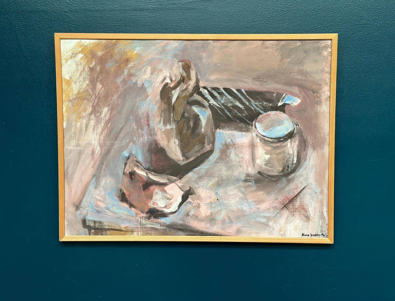 Original Swedish Oil On Canvas – “Stilleben” By Anna Jonsson – Vintage & Framed – 56.5 × 75.5 Cm (22.2" × 29.7")