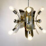 Vintage italian chrome and brass chandelier, 1970s