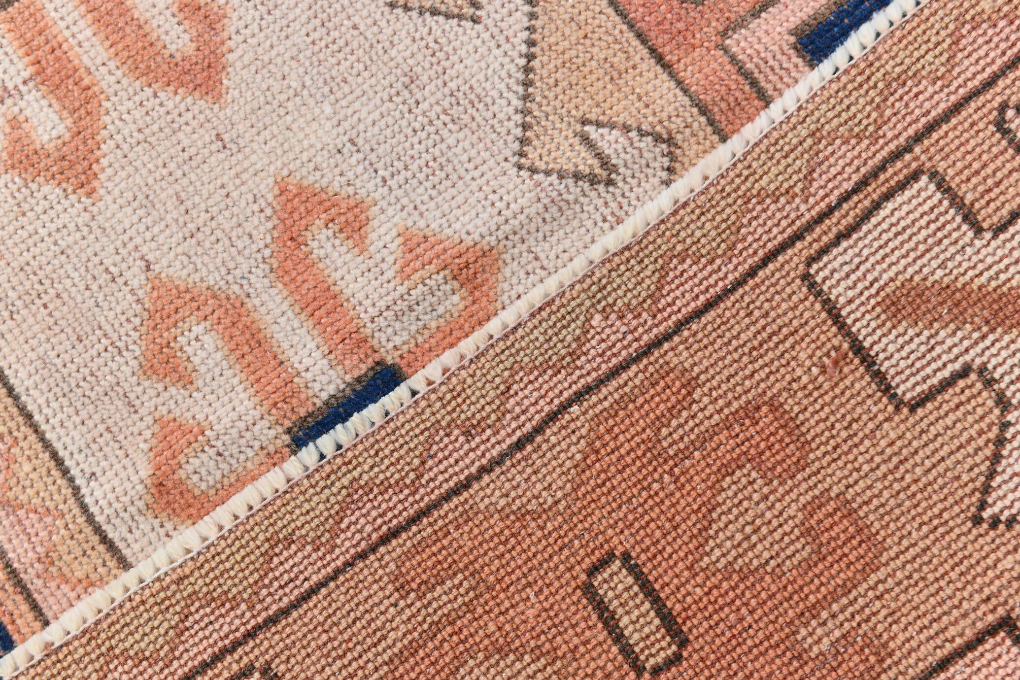 Tapis Kilim Ancien, Motifs Géométriques,Tons Pêche & Bleu Marine,165x263 Cm