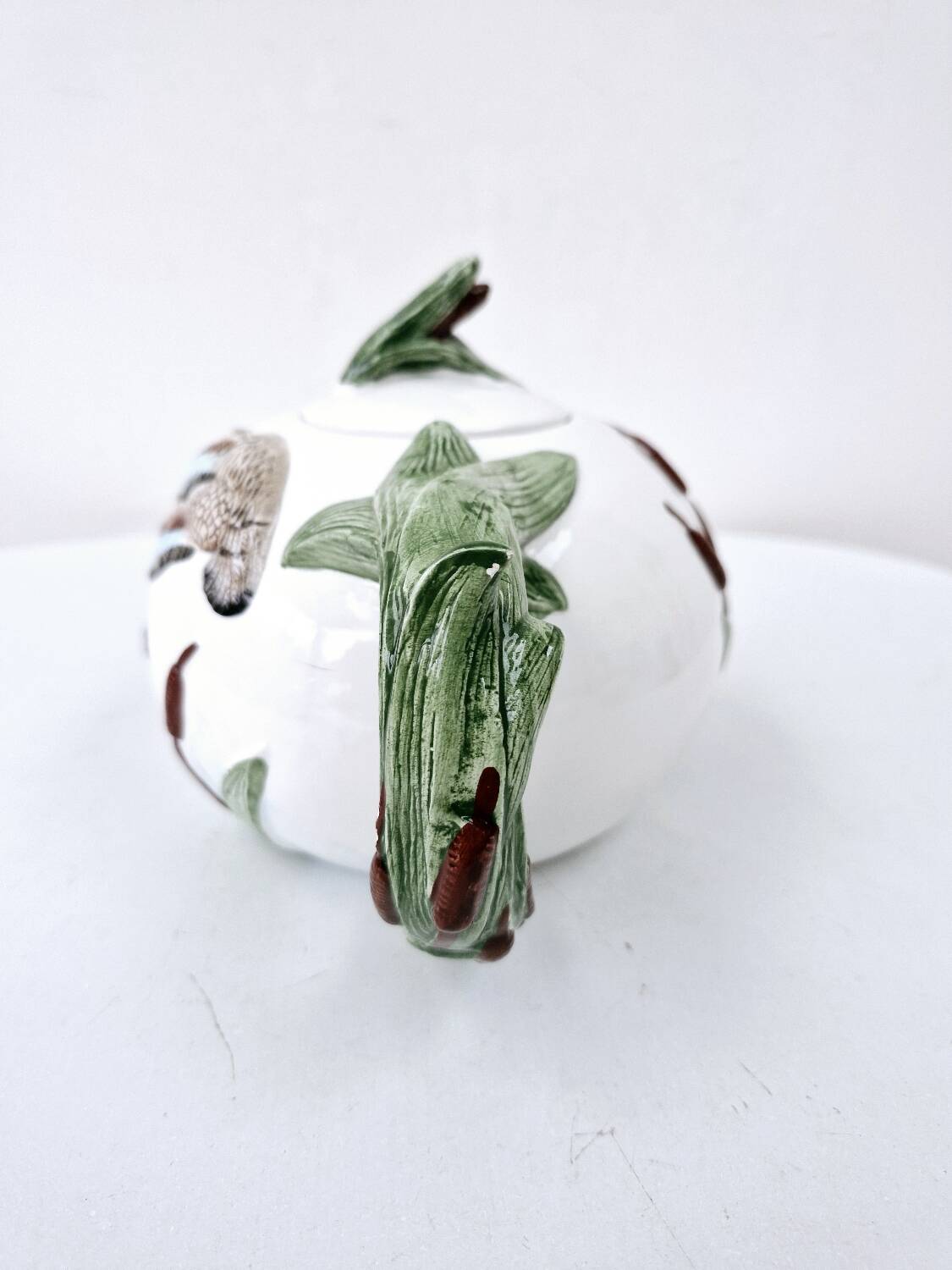 Vintage ceramic tea set barbotine duck reeds hand painted