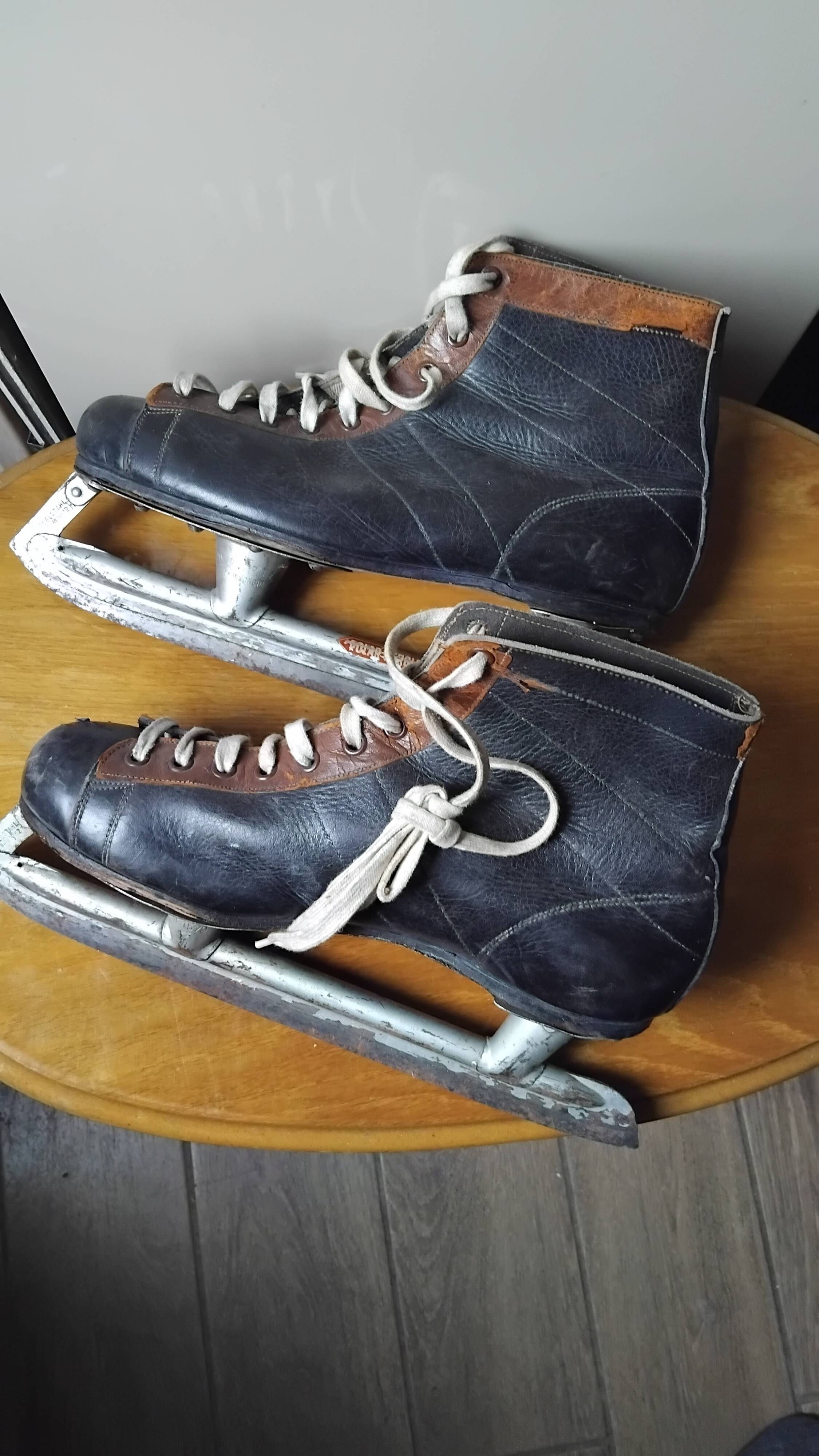 Two-tone leather ice skates from the 1960s.