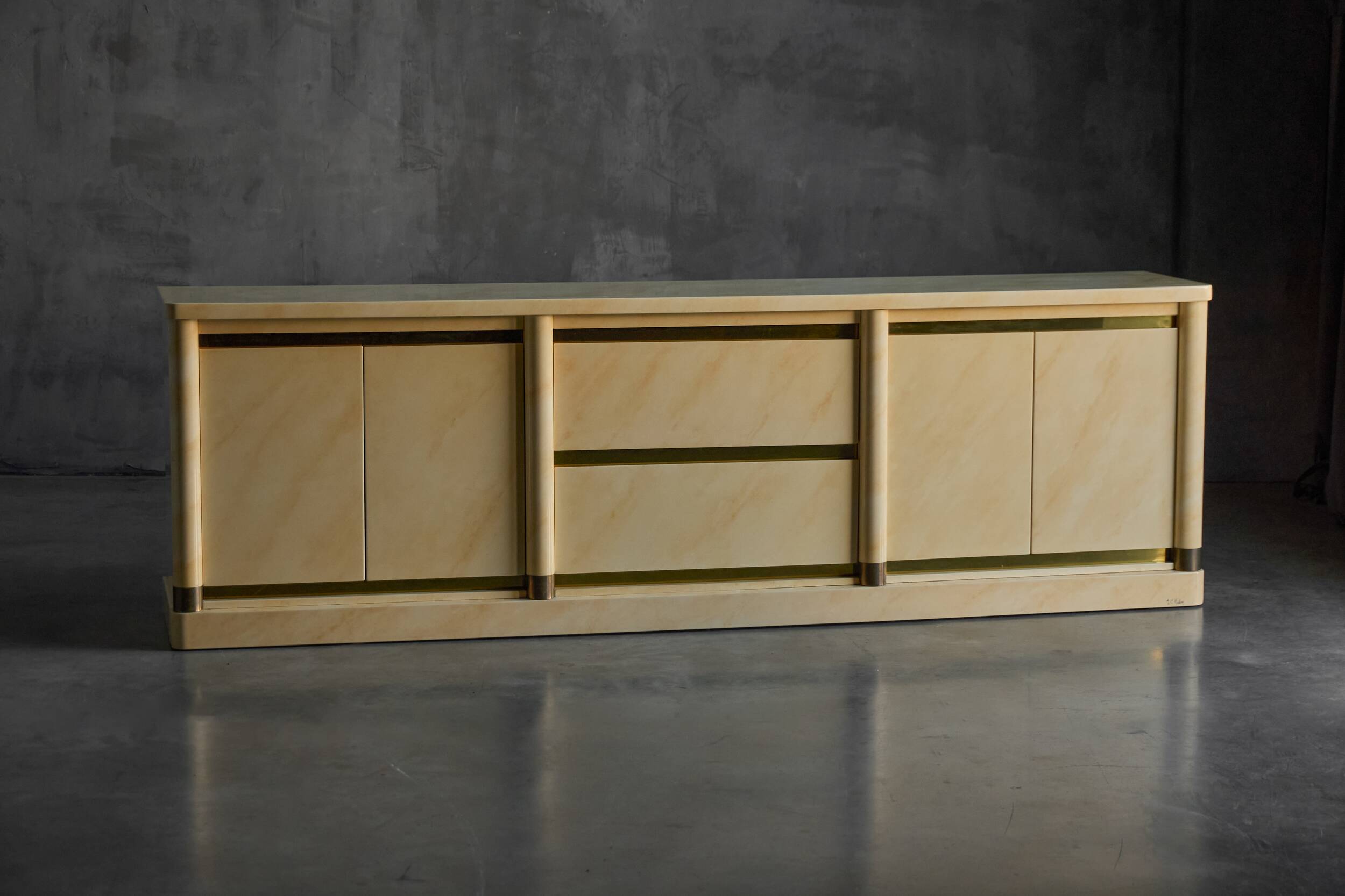 Faux-Marble Lacquered Sideboard by Jean Claude Mahey, France, 1970s