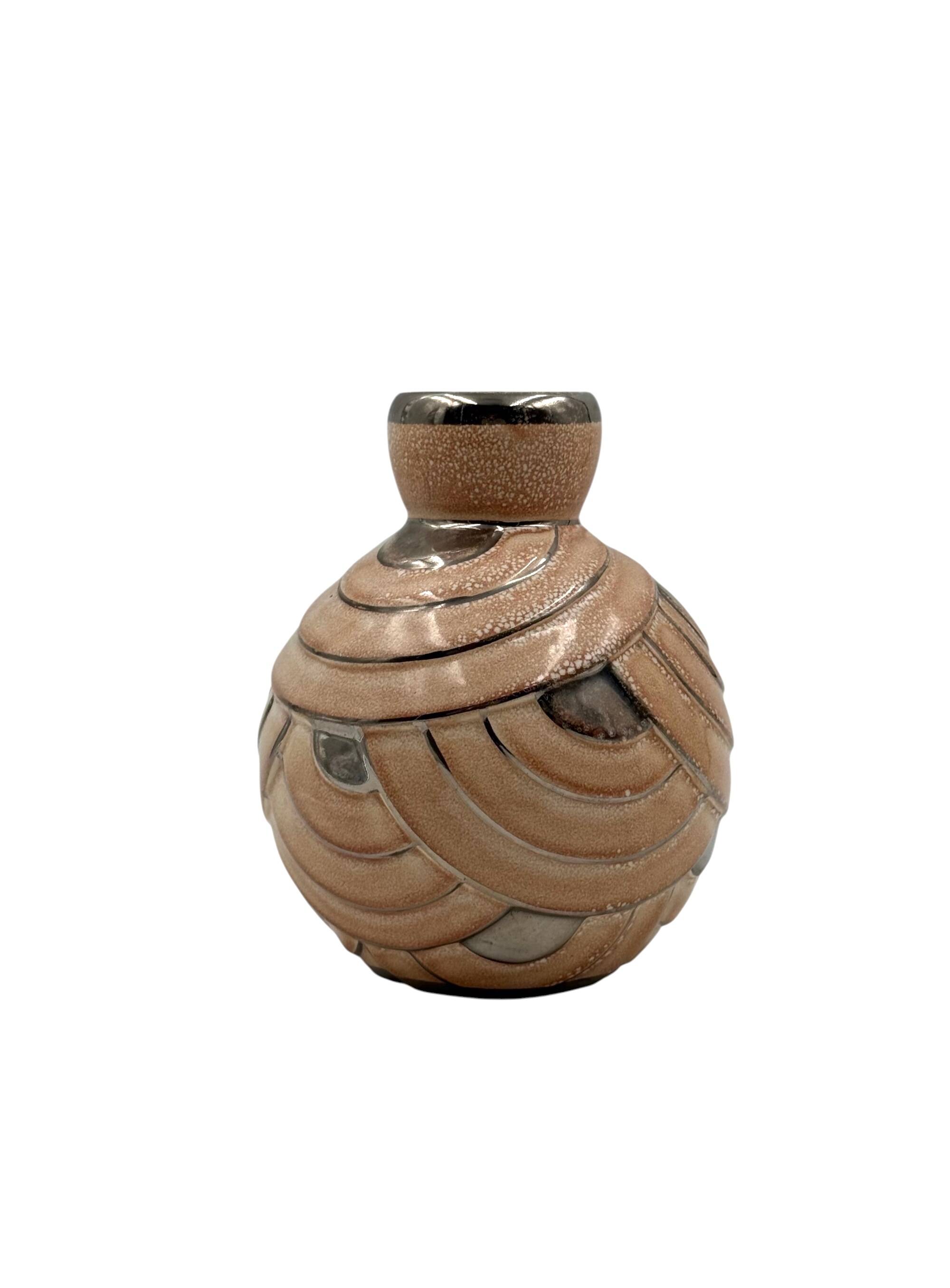 Art Deco pink & silver ceramic vase, Italy 1930s
