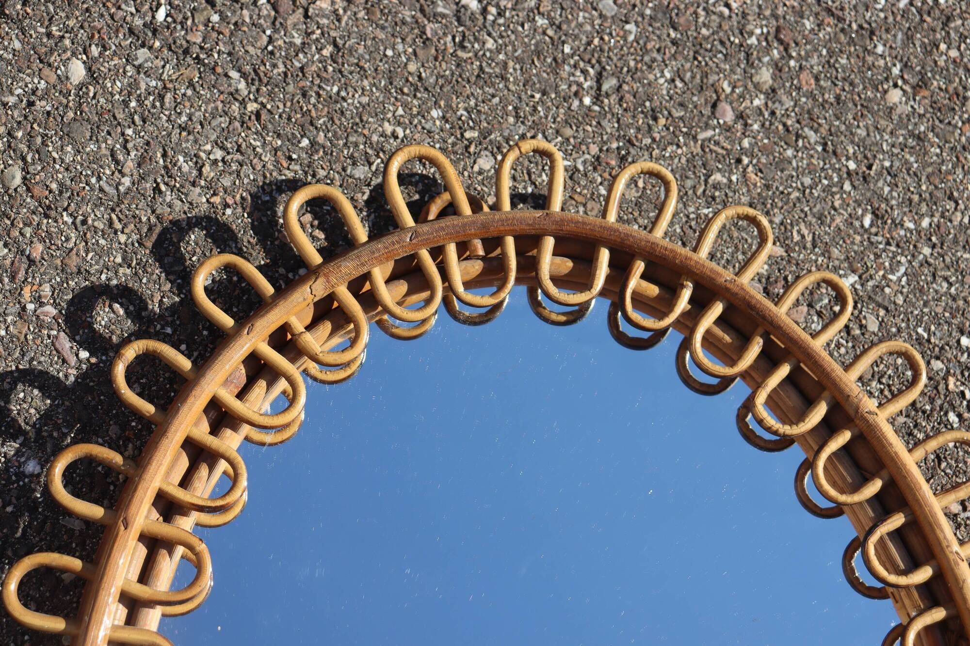 Italian design rattan mirror by Franco Albini
