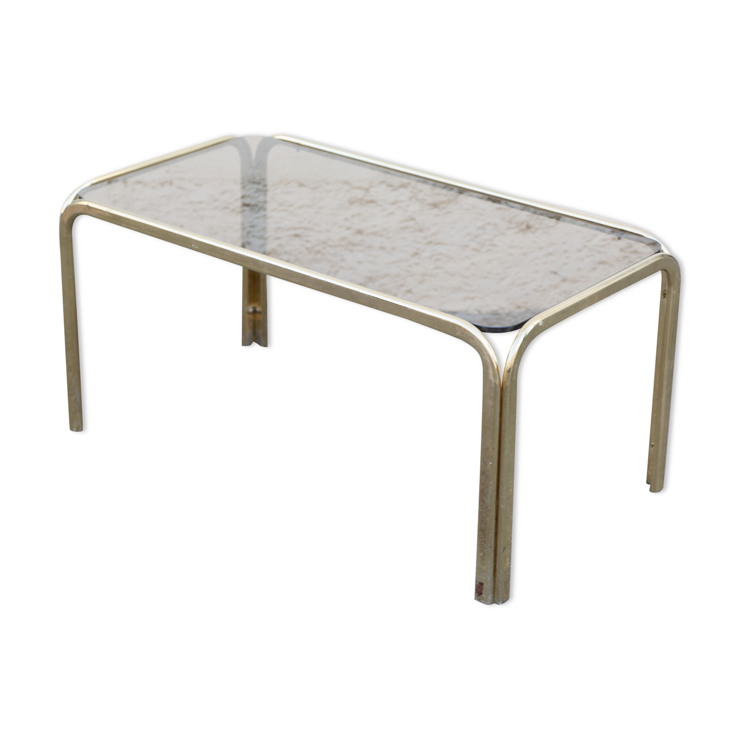Metal coffee table Gold smoked top Italy 70