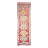 Tapis de couloir vintage à motifs géométriques rouge et orange, 102 x 332 cm