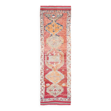 Tapis de couloir vintage à motifs géométriques rouge et orange, 102 x 332 cm
