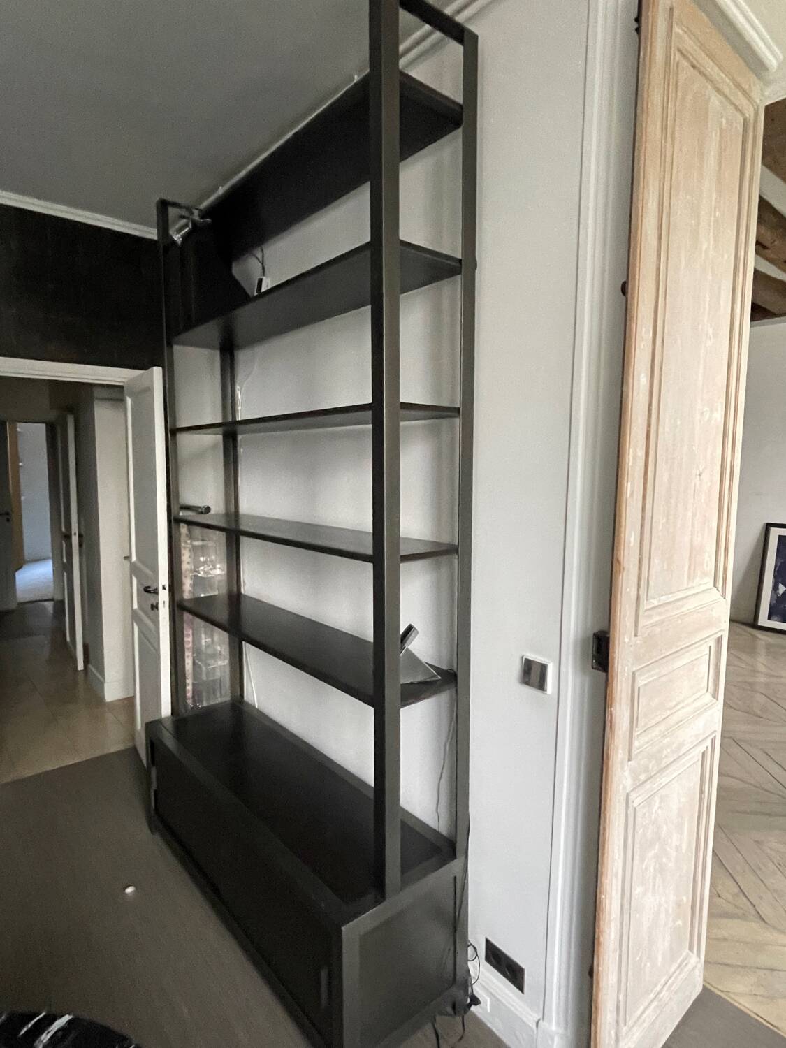 Industrial style steel and oak bookcase