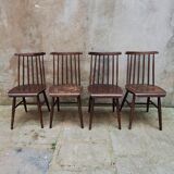 Set of 4 wooden slatted chairs in Scandinavian style