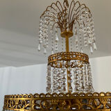 Cascade chandelier with crystal and bronze tassels