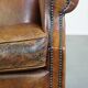 Grand fauteuil à oreilles en cuir de mouton de style anglais vintage