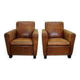 Fauteuils de club en cuir couleur cognac néerlandais vintage, ensemble de 2