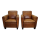 Fauteuils de club en cuir couleur cognac néerlandais vintage, ensemble de 2