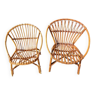 60s shell armchairs in rattan