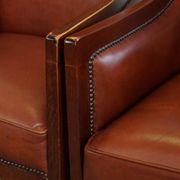 Majestic, luxurious set of 2 cognac-colored cowhide leather Art Deco design armchairs