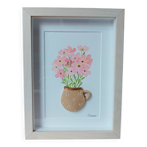Tableau en relief bouquet de fleurs roses à l'aquarelle dans un mug en argile fait main
