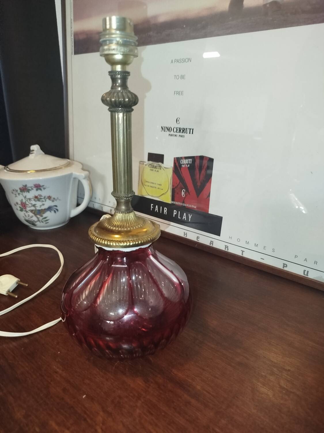 Vintage design ruby blown glass lamp from the 1930s.