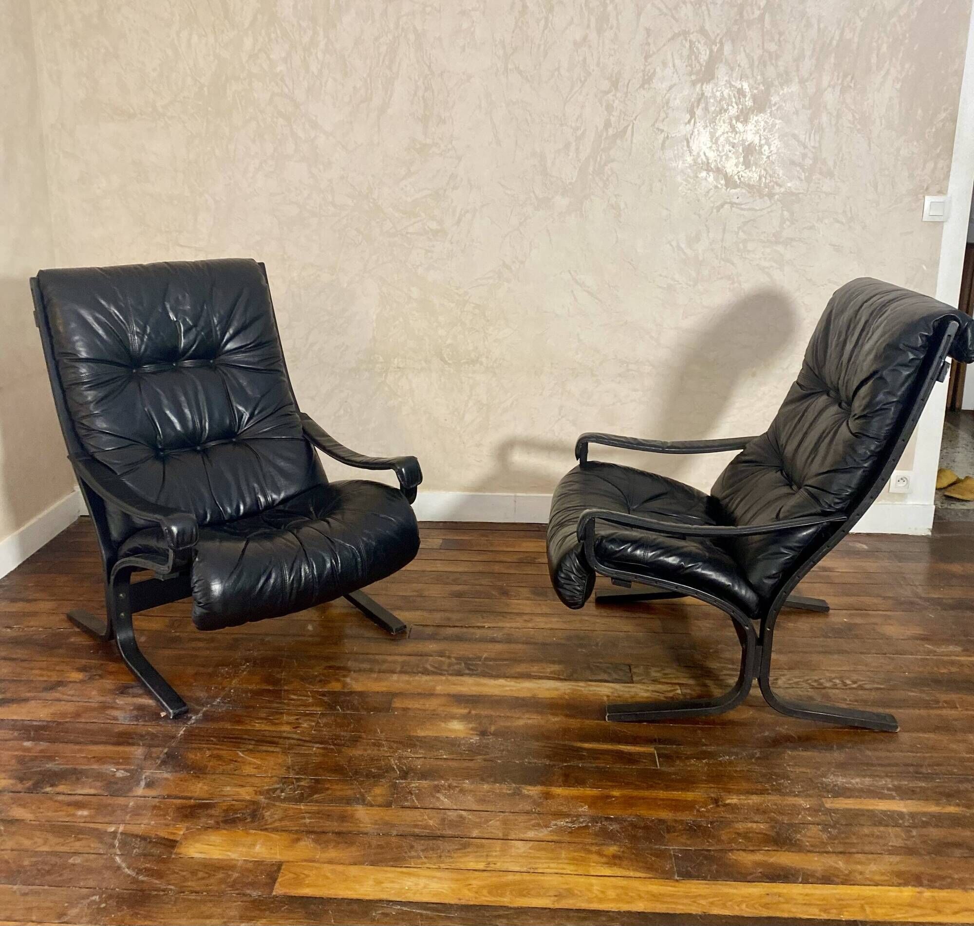 Pair of vintage Westnofa Siesta armchairs by Ingmar Relling 1960.