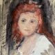 Tableau pastel signé portrait femme rousse