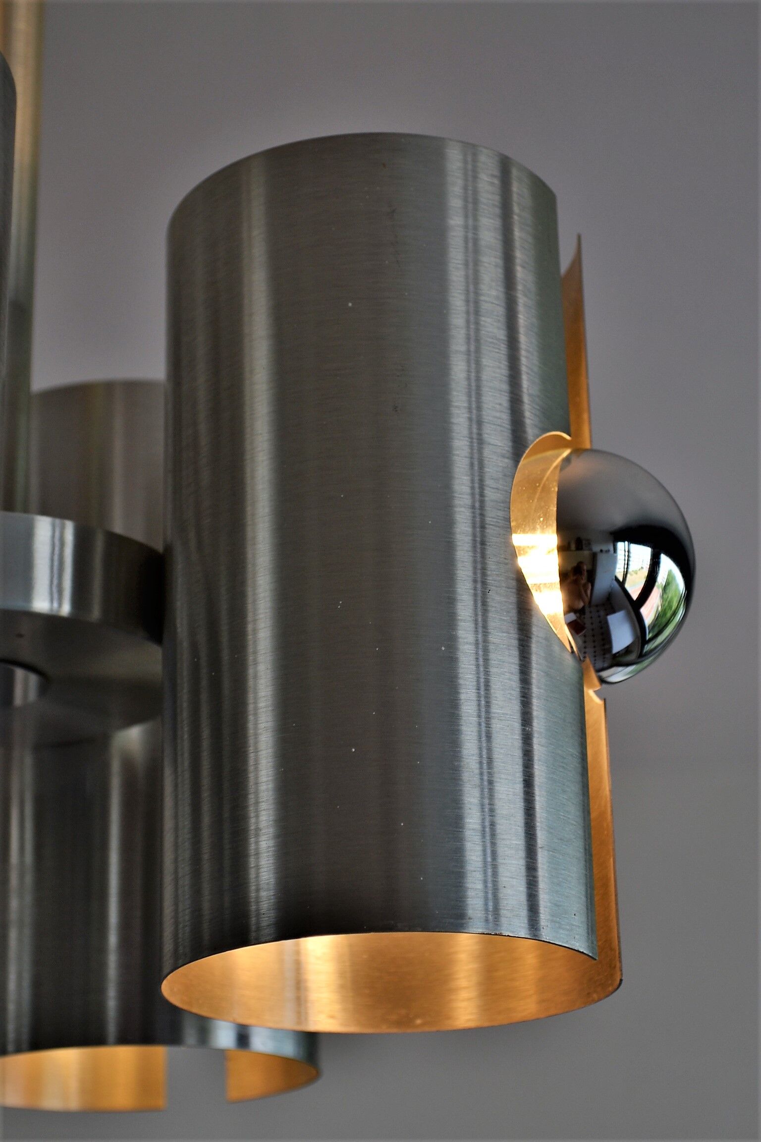 Hanging lamp 4 brushed metal lights space age 70s