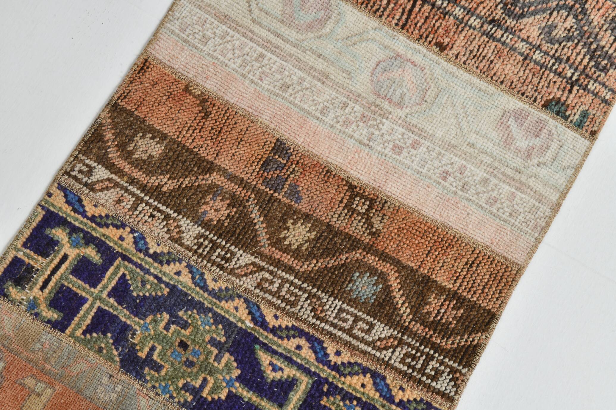 2x8 Short Blue Beige Vintage Runner Rug, 58x250Cm